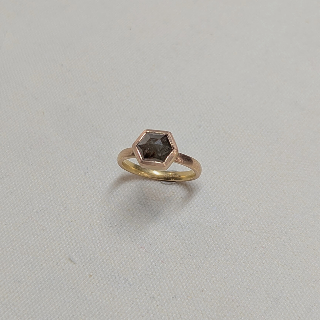 ANNE MORGAN - 18ct red gold hex diamond ring