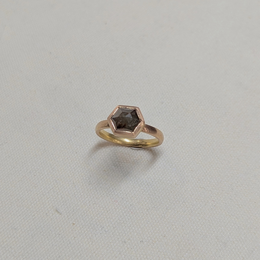 ANNE MORGAN - 18ct red gold hex diamond ring