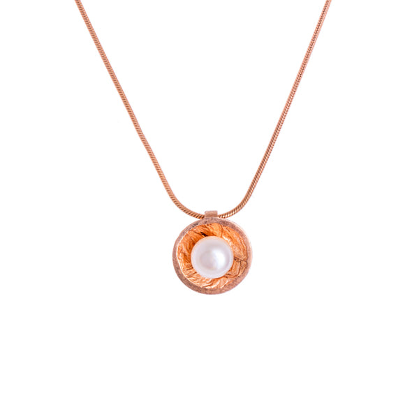 ANNE MORGAN - Moondrop Rose Gold Pendant with Pearl 18"