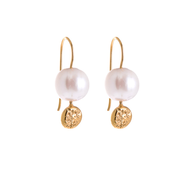 ANNE MORGAN - Moondot Pearl Earrings Drop in Gold.