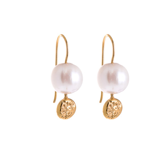 ANNE MORGAN - Moondot Pearl Earrings Drop in Gold