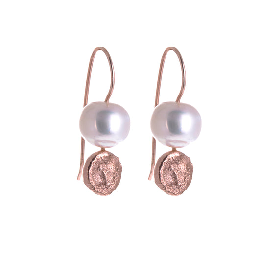 ANNE MORGAN - Moondot Pearl Earrings Drop in Gold/Rose Gold