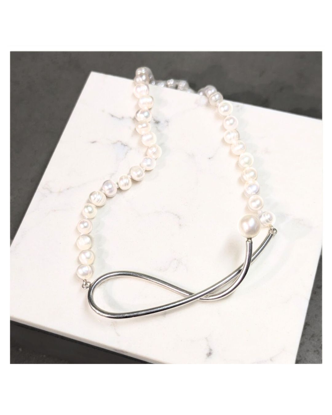 ANNE MORGAN  Athena Swoop Sterling Silver Necklace on Pearls