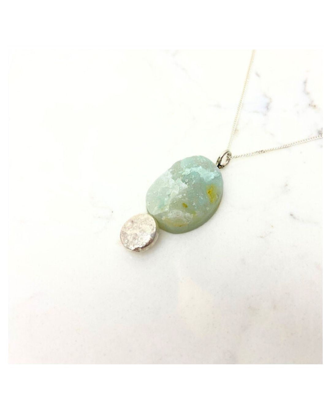 ANNE MORGAN - Single moondot aqua agate necklace sil