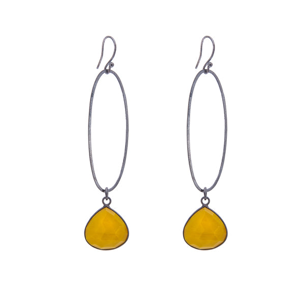 ANNE MORGAN - Oval Earrings with yellow turquoise drop oxidised silver