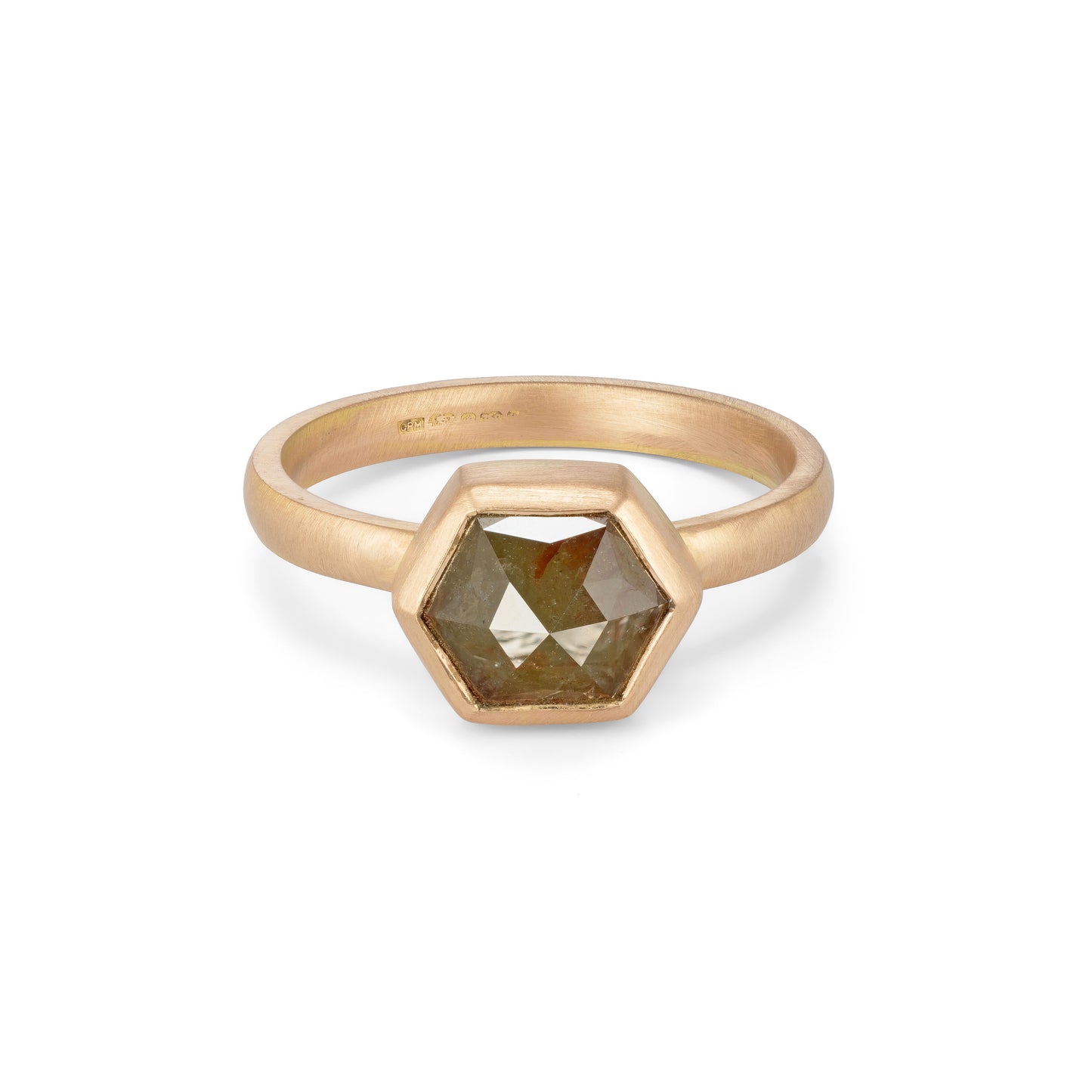 AM R181 - Annie Ring - 18ct rose gold hex diamond ring, size k