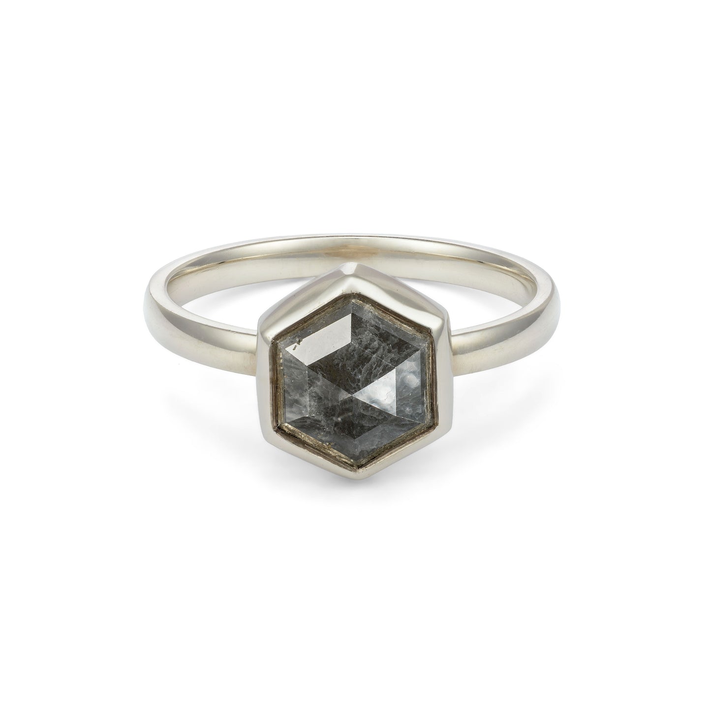 AM R183 - Annie Ring - 9ct white gold hex diamond ring, size p