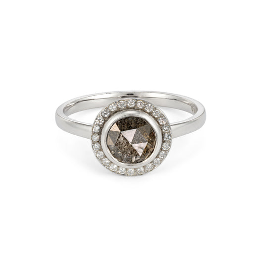 ANNE MORGAN - Halo Ring with Salt & Pepper Diamond