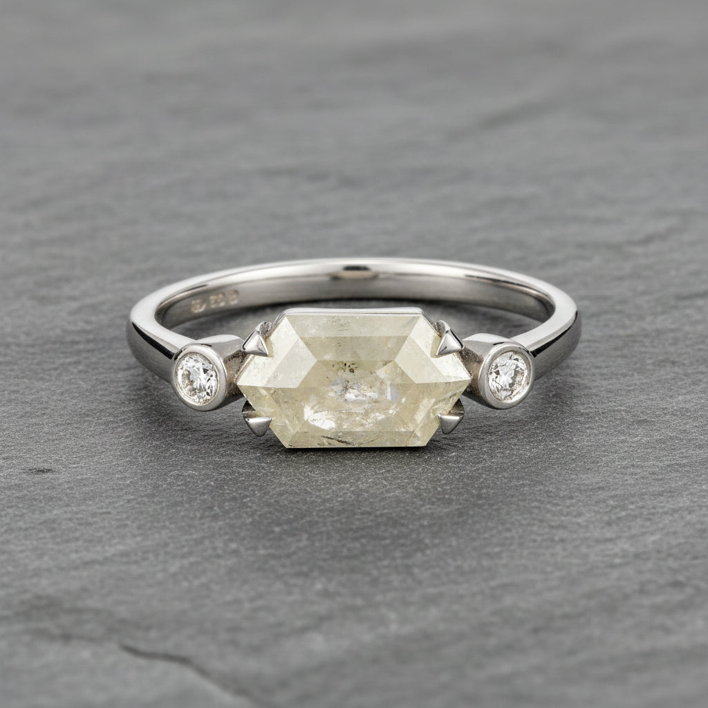 ANNE MORGAN - Hex Diamond Ring with Brilliant White Diamonds