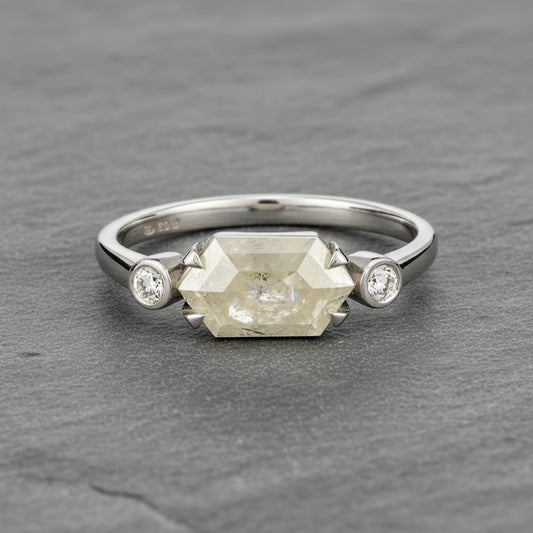 ANNE MORGAN - Hex Diamond Ring with Brilliant White Diamonds