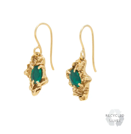 LOVENESS LEE - Naoko Emerald Earrings - 18ct gold plated recycled sterling silver with lab grown emeralds