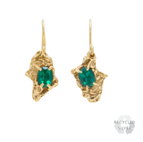 LOVENESS LEE - Naoko Emerald Earrings - 18ct gold plated recycled sterling silver with lab grown emeralds