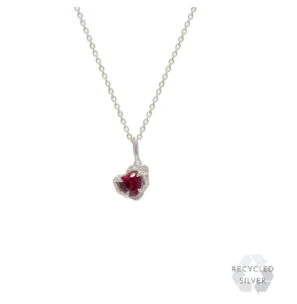 LOVENESS LEE - Red Ruby Argenty Heart necklace - Recycled sterling silver with lab grown ruby