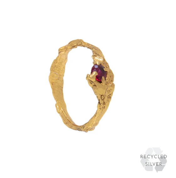 LOVENESS LEE - Ati Ruby Ring - 18ct gold plated recycled sterling silver with lab grown ruby (size M)