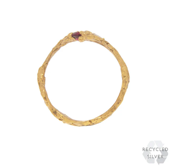 LOVENESS LEE - Ati Ruby Ring - 18ct gold plated recycled sterling silver with lab grown ruby (size M)