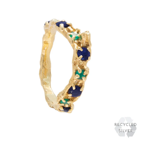 LOVENESS LEE - Alba Sapphire Emerald Ring - 18ct gold plated recycled sterling silver with lab grown emerald & sapphire (size M)