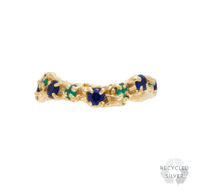 LOVENESS LEE - Alba Sapphire Emerald Ring - 18ct gold plated recycled sterling silver with lab grown emerald & sapphire (size M)