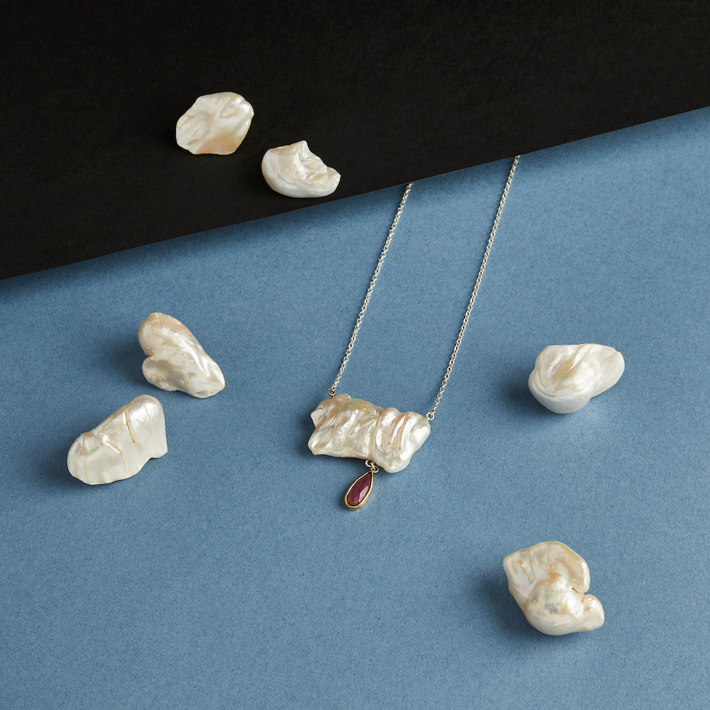ANNE MORGAN - 'Every Cloud' Necklace with pearl and ruby