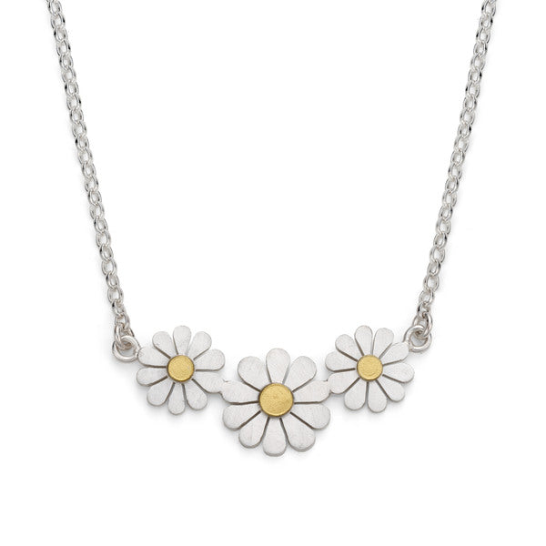 DIANA GREENWOOD  - Mini daisy trio necklace, silver and 18ct