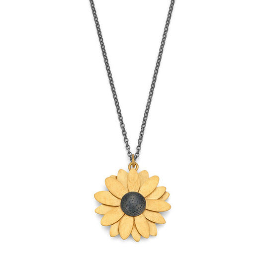 DIANA GREENWOOD - Rudbeckia Flower Pendant Handmade in Silver and 22ct Gold Plate.