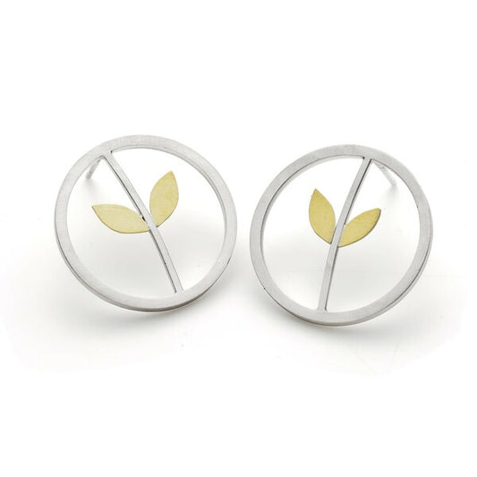 DIANA GREENWOOD - Framed Stalk and Leaf Earrings, Silver and 18ct Gold