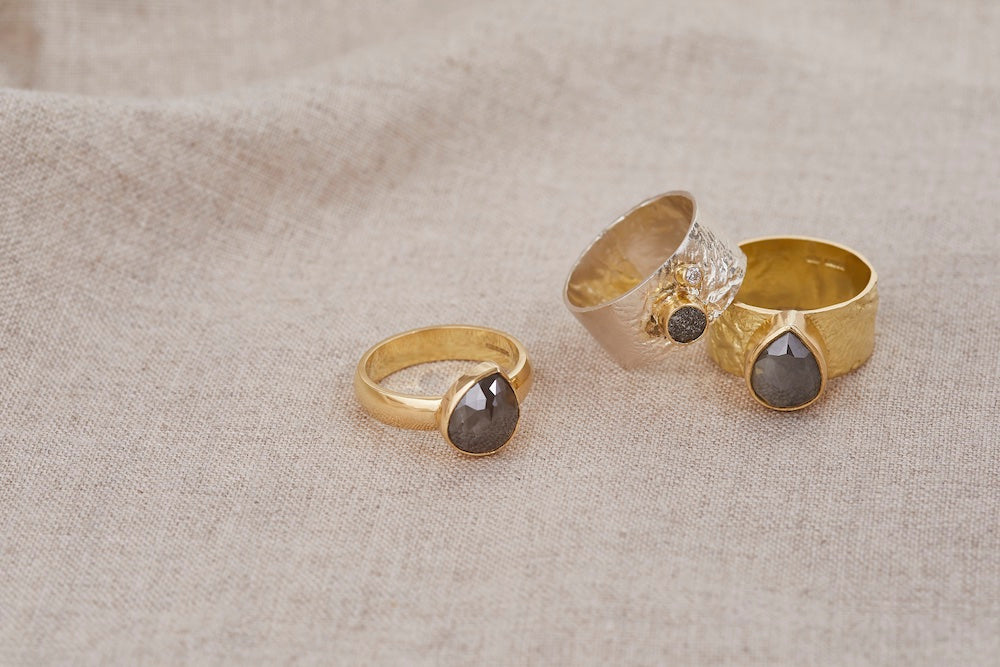 ANNE MORGAN - Pear shaped black rose cut diamond 18ct ring