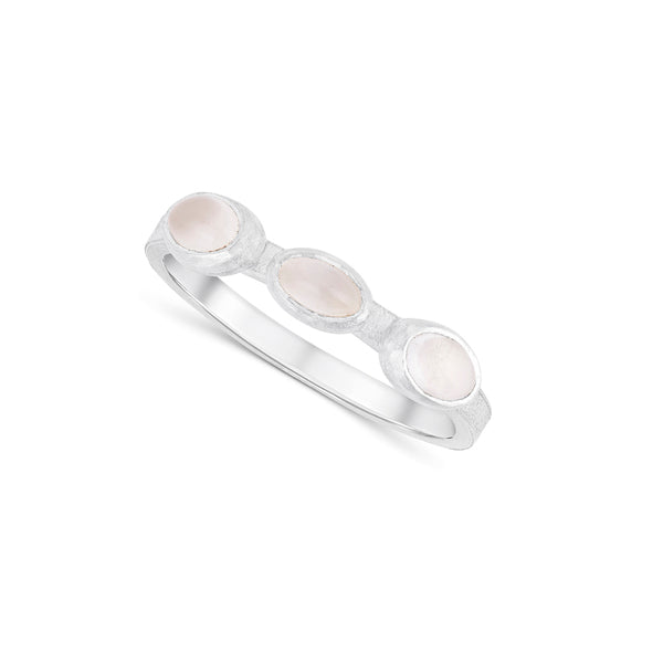 LYNSAY FAIRLEY - Slim Sand Stacking Ring with Three White Moonstones