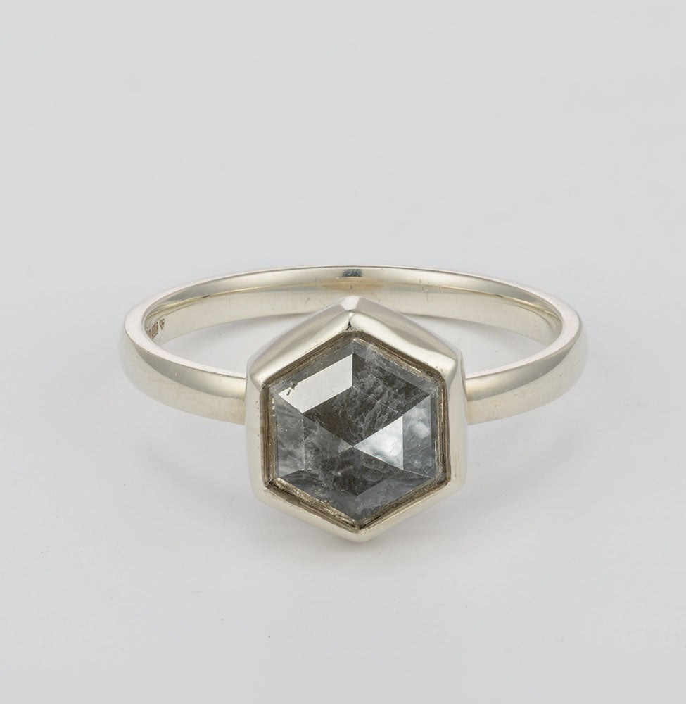 ANNE MORGAN - Hexagon Rose Cut Diamond Ring in 9ct white gold.