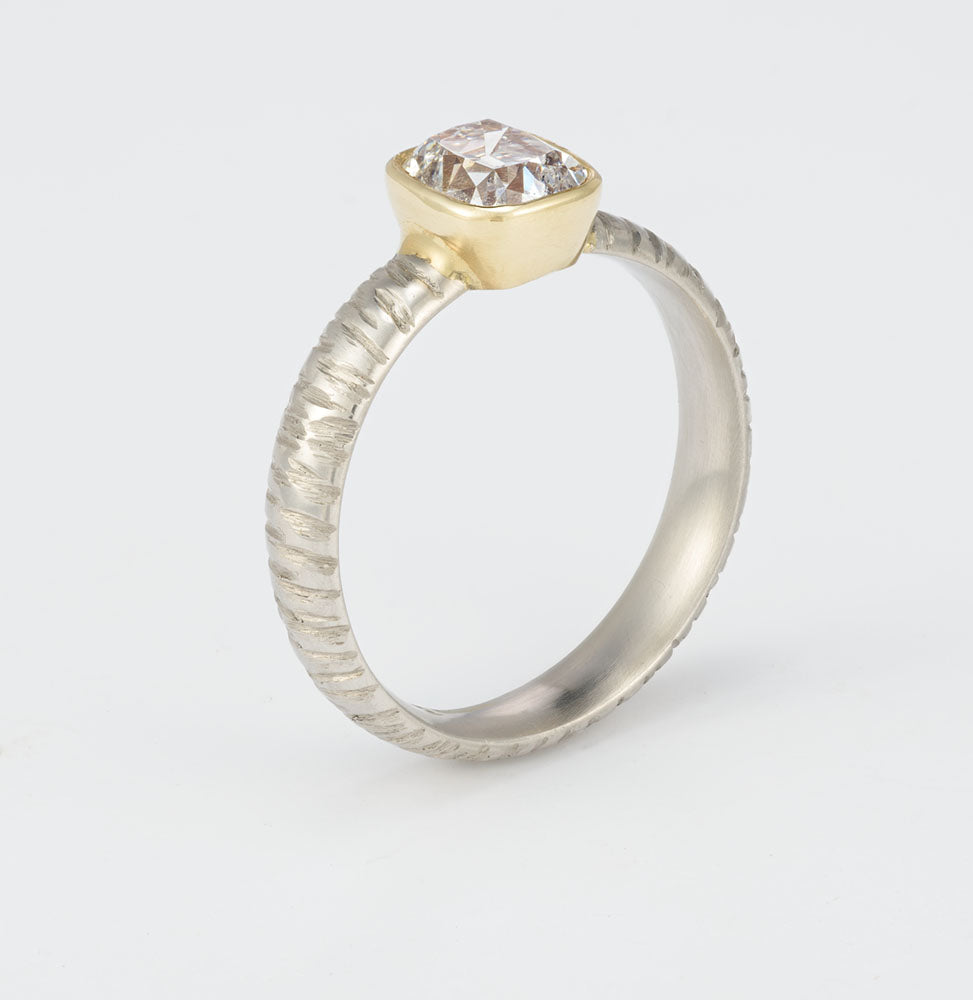 ANNE MORGAN - The 'Stephanie Ring' with 1.5ct old cut diamond in platinum.