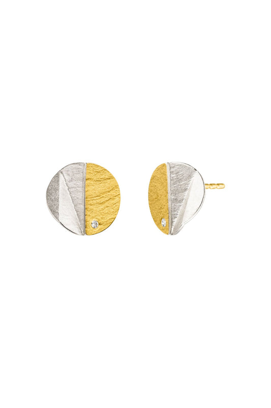 MANU - Silver and 22ct Gold folded circle earrings with 0.012ct Diamonds