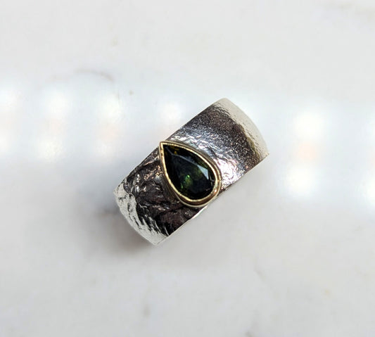 ANNE MORGAN - Silver Orb ring with tourmaline in 18ct yg setting