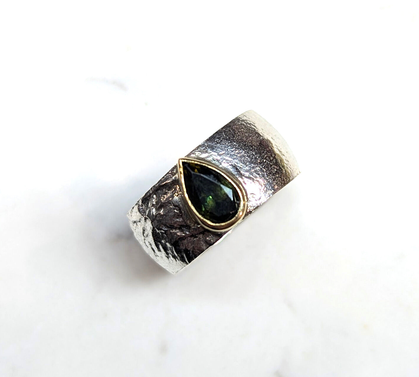 ANNE MORGAN - Silver Orb ring with tourmaline in 18ct yellow gold  setting