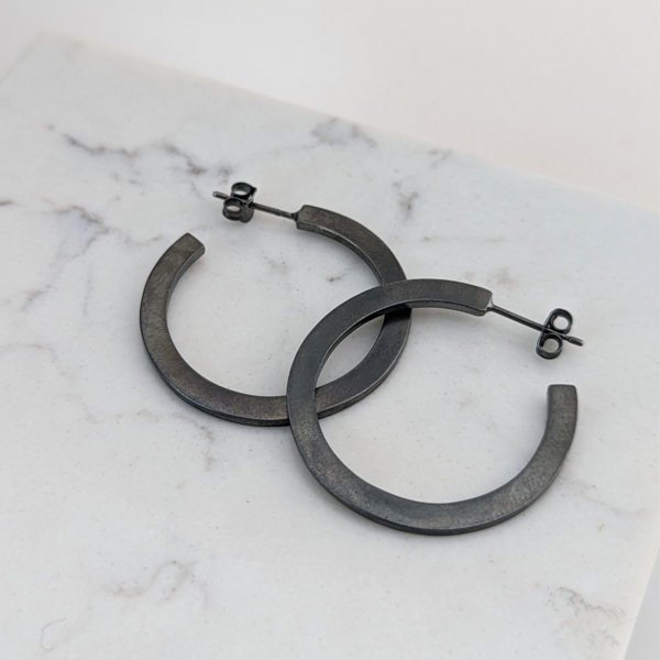 LUCY BURKE -  'C' Shaped Small oxidised Hoops