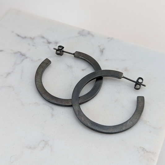 LUCY BURKE -  'C' Shaped Small Oxidised Hoops