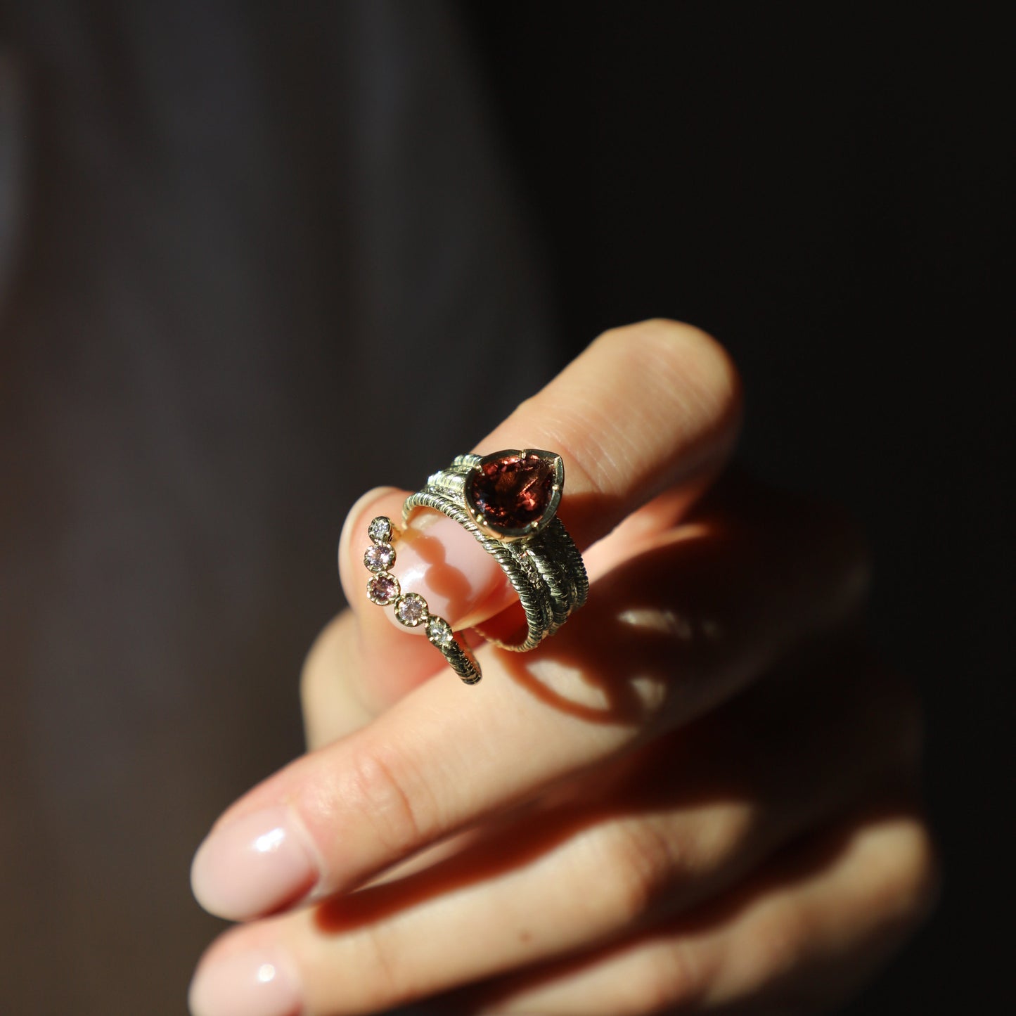 NATALIE PERRY - Pink Tourmaline & Diamond Cocktail Ring -14ct yellow gold