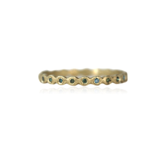 RACHEL JONES - Blue & Green 1mm Diamond 18ct Yellow Gold Scallop Ring