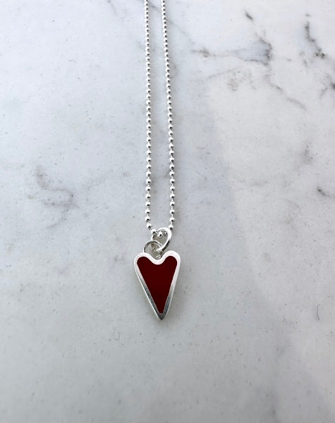 CLARE COLLINSON -  Red and Silver Resin Filled Heart Shaped Pendant