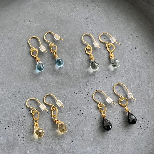 BEA JARENO - Indian Summer Fine Drop Earrings Recycled 24ct Yellow Gold Vermeil with Blue Topaz Gemstones