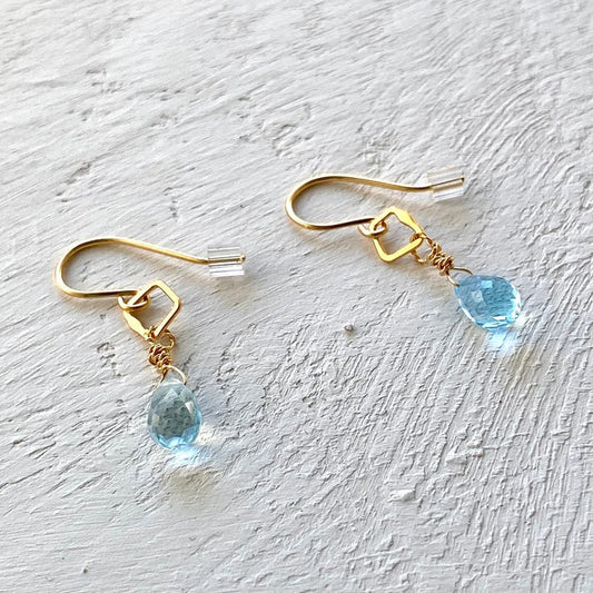 BEA JARENO - Indian Summer Fine Drop Earrings Recycled 24ct Yellow Gold Vermeil with Blue Topaz Gemstones