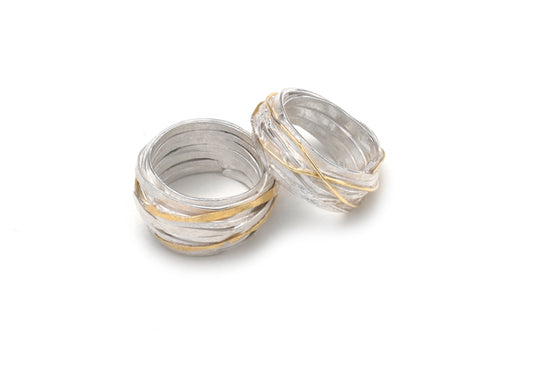 SHIMARA CARLOW - Silver Ring  with Yellow Gold Wrap Detail. 8mm