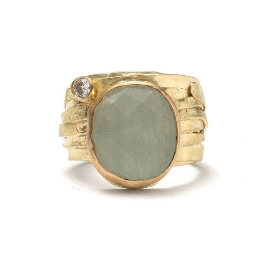 SHIMARA CARLOW - 18ct Gold Wrap Ring with Square Aquamarine and Pave Diamonds