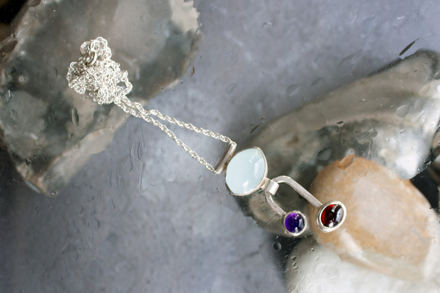 SCOTT MILLAR - Dusk Pendulum Necklace with Aquamarine, Amethyst & Garnet in Silver