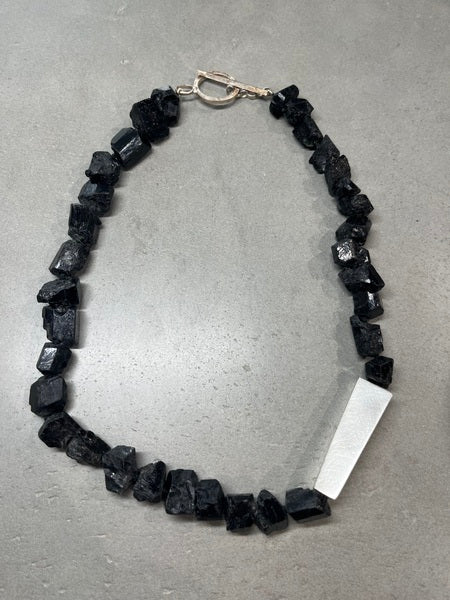 ANNE MORGAN - Black Tourmaline Necklace with Silver Bead