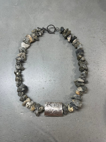 ANNE MORGAN - Crunchy Pyrite Necklace with Silver Reticulated Bead