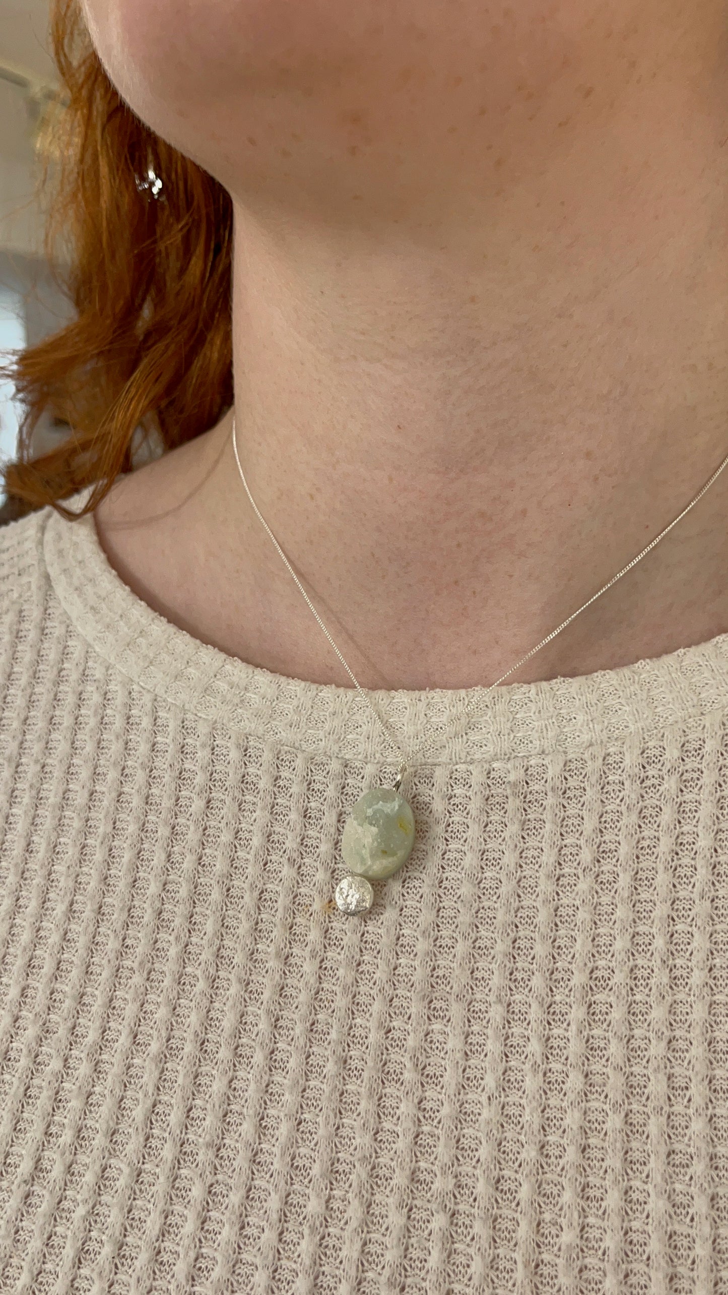 ANNE MORGAN - Single moondot aqua agate necklace sil