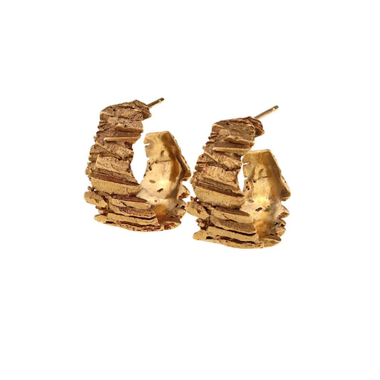 JADE MELLOR - Bronze & 9ct gold posts basalt hoops earrings