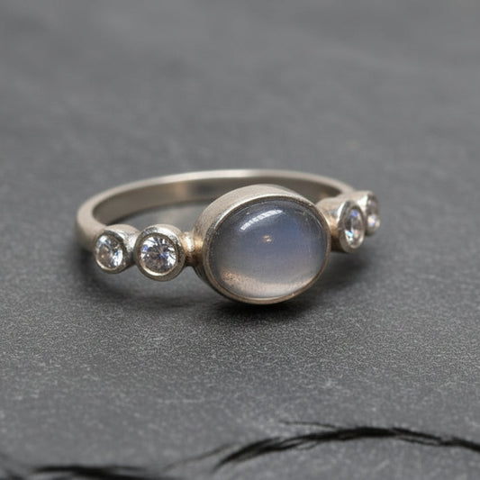'Jessie' Star Sapphire and Diamond Ring 9ct white gold.