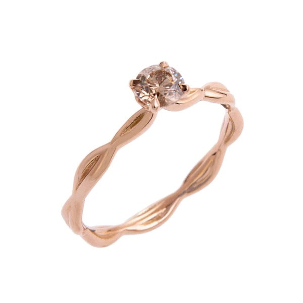 KATHARINE DANIELS Rosebud diamond solitaire ring- 18ct rose gold and champagne diamond ring 0.40ct round champagn diamond