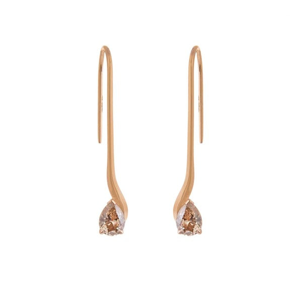 KATHARINE DANIELS "Rya" 18ct rose gold drop earrings with two pear cut champagne diamonds 0.64ct