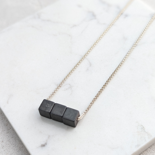 LUCY BURKE - Hematite 3 Cube Necklace on 18" Spiga Chain